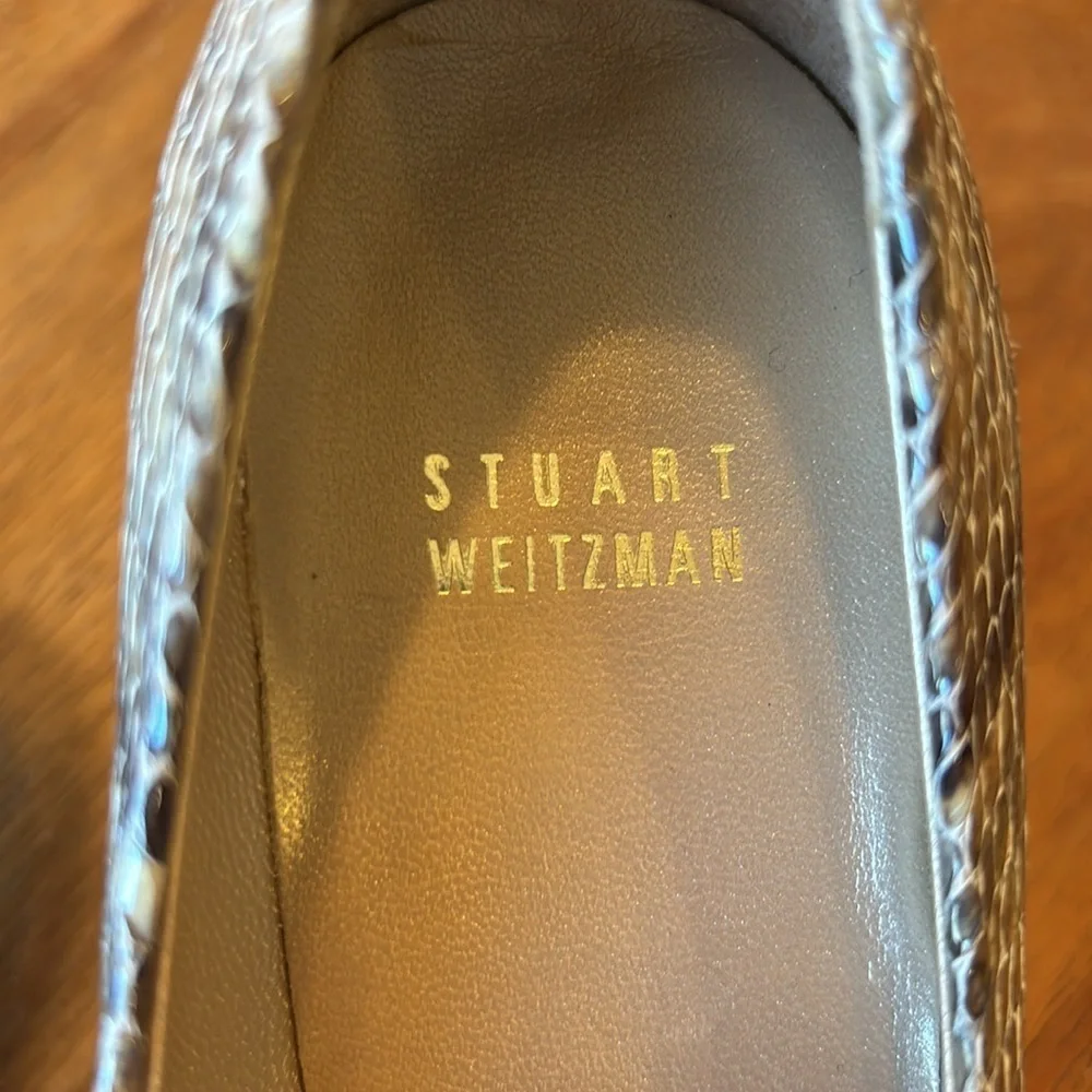 STUART WEITZMAN Plainfield Snake-Print Leather Peep-toe Pumps